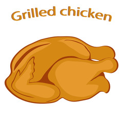 Fried chicken with ruddy crust. Grilled chicken isolated on white background. Vector illustration.