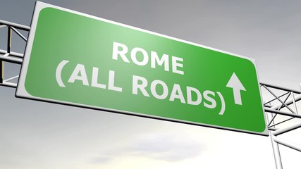 All roads leads to rome highway roadsign animation
