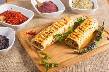 turkish kebab durum on wood