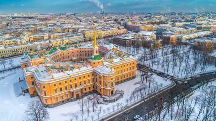 Fototapeta premium Museums of Petersburg. The engineering castle. Panorama of Petersburg. Aerial view of St. Petersburg. Russian Federation. Poster of Saint-Petersburg