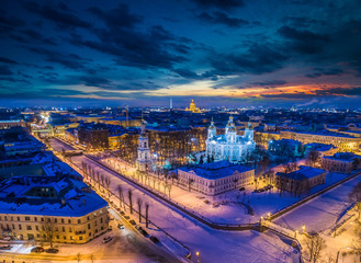 Petersburg. Nicholas the Epiphany Cathedral. Evening city of St. Petersburg. Panorama of the city. Russia. Saint Petersburg