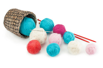 Yarn balls in basket .