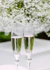 two glasses of champagne on the table