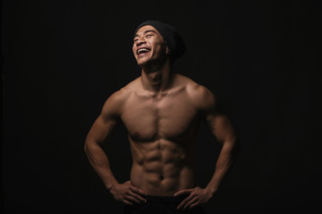 Fototapeta na wymiar Portrait of young asian boy with fitness body.