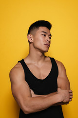 Portrait of young asian boy with sportswear.