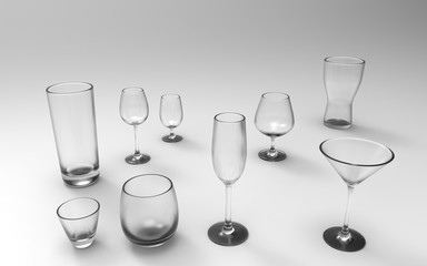 Frosted glasses, for varoius purposes in front of an light grey background