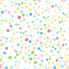 Soft pastel color cute dots seamless pattern. Repeat funny texture holiday confetti background, vector.