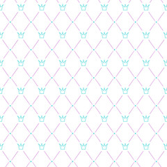 Fototapeta premium Rhombus elegant noble seamless pattern with crown. Graceful royal background. Geometric gird vector ornament with pastel color texture.