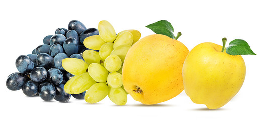 Fresh apple and grapes  isolated on white background with clipping path