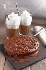 Almond cake with dark chocolate and coffee