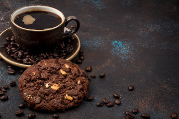 Cup of coffee and chocolate chip cookies
