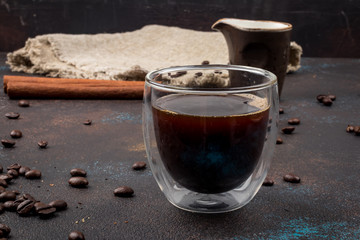 black coffee in a double-bottomed glass