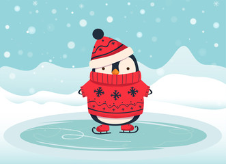 Obraz premium ilustracja kreskówka pingwina