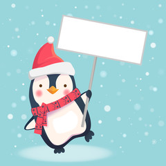 penguin holding sign
