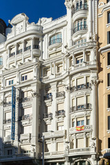 Building at Gran Vía street in City of Madrid, Spain
