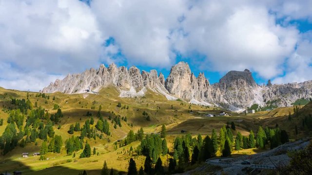 Time Lapse of Dolomites Italy landscape Pizes de Cir Ridge in South Tyrol, Western Dolomites - Italy tourist attraction for nature travel and outdoor acticity. Breathtaking landscape of Northern Italy