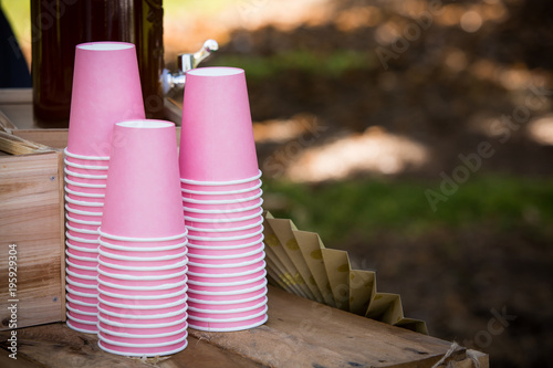 Pink Cups For Wedding Reception Refreshments Stock Photo And