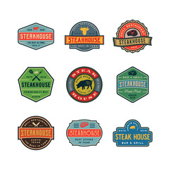 set of vintage steak house logos. vector illustration