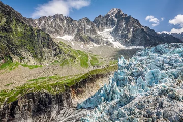 Washable wall murals Mont Blanc View on Argentiere glacier. Hiking to Argentiere glacier with the view on the massif des Aiguilles Rouges in French Alps