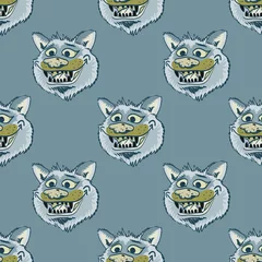 Fotobehang Funky wolf smiling seamless pattern. Cartoon style pattern design. © lkeskinen