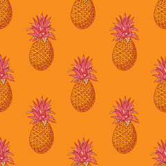 Pineapple funky seamless pattern. Cartoon style pattern design.