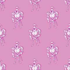 Fairytale knight seamless pattern. Cartoon style pattern design.
