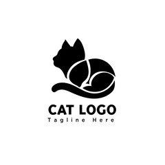 Sit cute cat part art logo