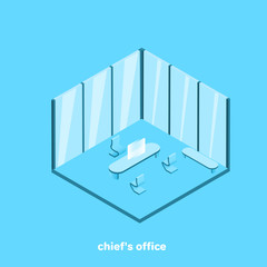 the boss's office, interior of office space, large desk, isometric image