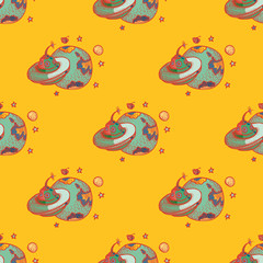 UFO seamless pattern. Cartoon style pattern design.