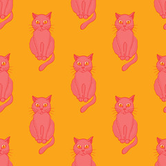 Cool cat seamless pattern. Cartoon style pattern design.