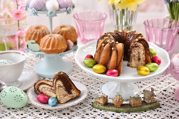 easter traditional cakes on festive table