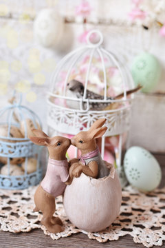 easter decoration with kissing rabbits figurine