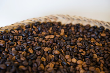 Mix of coffee beans in a bow