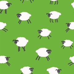 Obraz na płótnie Canvas Seamless pattern with sheep on grass