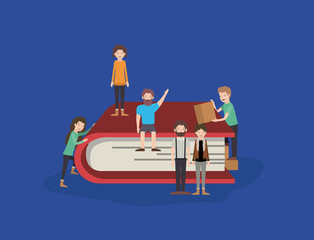 mini people with book vector illustration design