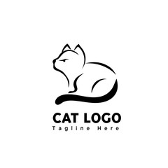 Sit cute cat brush art logo