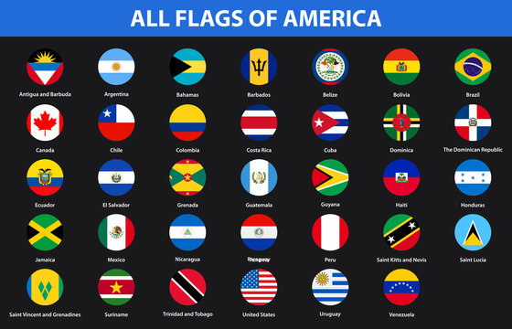Flags of all countries of American continents. Flat style