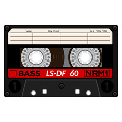 Plastic audio cassette tape. Realistic illustration Isolated on white.