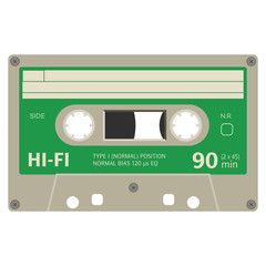 Old fashion cassette tape design, retro technology illustration.