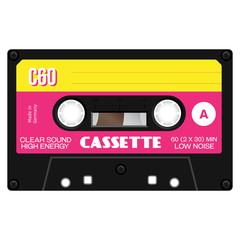 Old fashion cassette tape design, retro technology illustration.