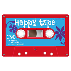 Old school compact cassette tape, eightees design.