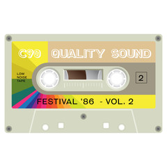Audio cassette tape illustration isolated on white.