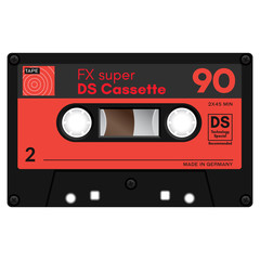 Audio cassette tape illustration isolated on white.