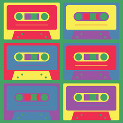 Fototapeta premium Cool vintage audio cassettes, retro technology set.