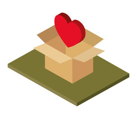 box carton with heart isometric vector illustration design