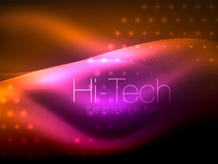 Fototapeta premium Glittering neon glowin wave, techno modern art abstract background, magical shiny template