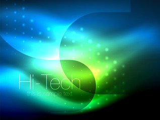 Glittering neon glowin wave, techno modern art abstract background, magical shiny template