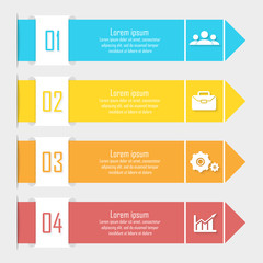 Business infographics with arrow. Template with 4 elements, steps, options, parts or processes. 