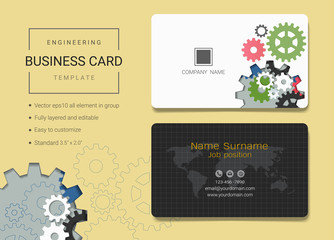 Engineering business card or name card template, Simple style also modern and elegant with abstract gears machine background, It's fully layered and editable, Easy to customize it to fit your needs.