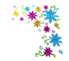 Paper Art Quilling  Filigree Floral Corner Vignette - Sweet 3D Render Papercraft Holiday Flower Bouquet for Greeting Card Design Project 
